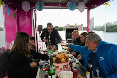 Party on a pink raft in Berlin