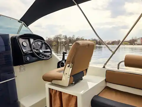 Cockpit on the boat Deria in Berlin Spandau